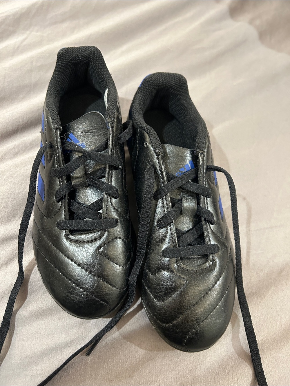 adidas Black Soccer Shoes with Blue Stripes